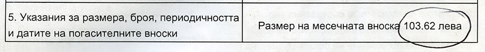 Стандартен европейски формуляр за кредит - месечна вноска